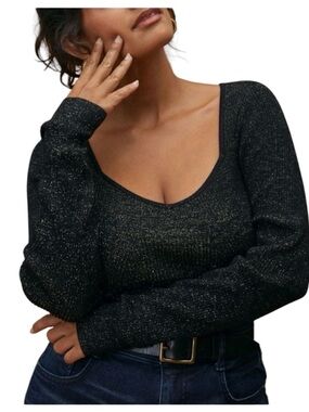 Anthropologie Black Metallic Scoop Neck Sweater